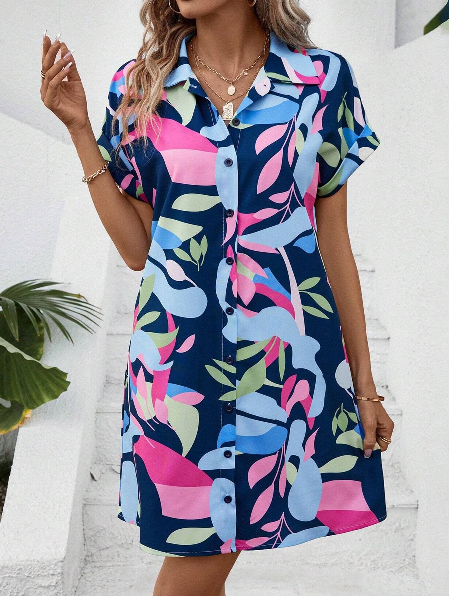 Street Style printing A-line skirt button dress