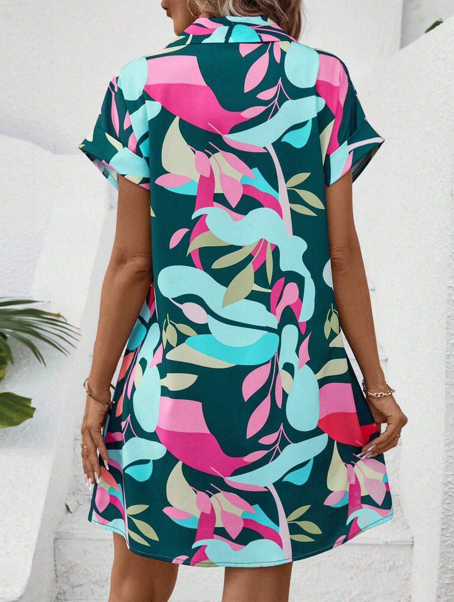 Street Style printing A-line skirt button dress