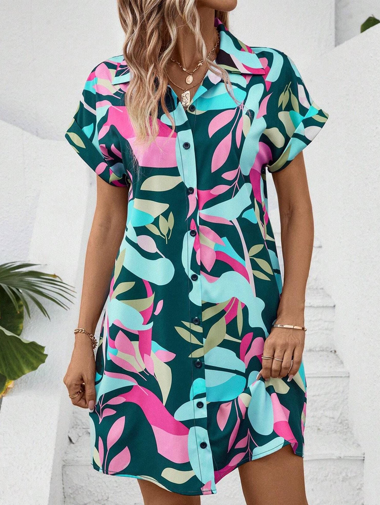 Street Style printing A-line skirt button dress