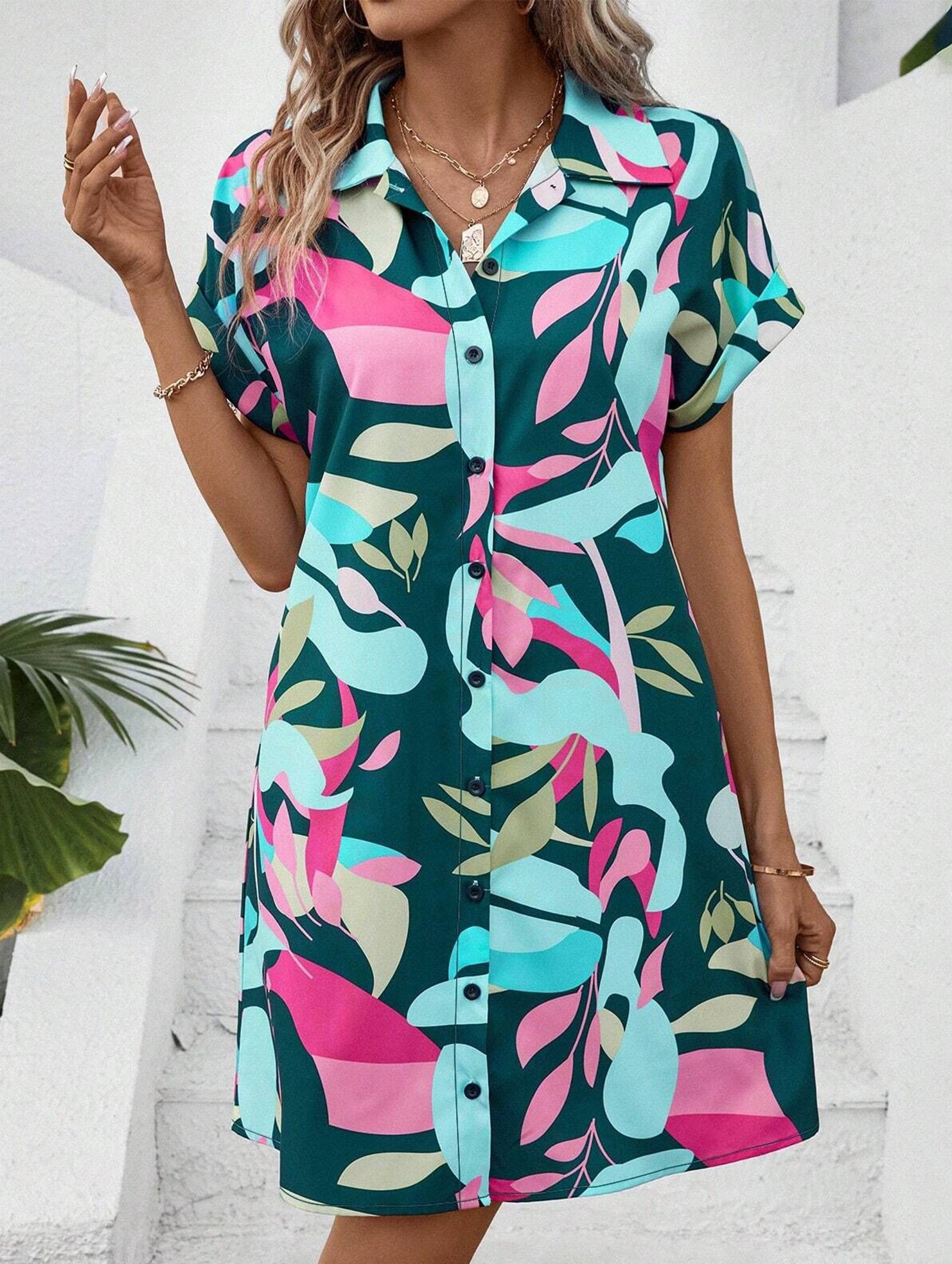 Street Style printing A-line skirt button dress