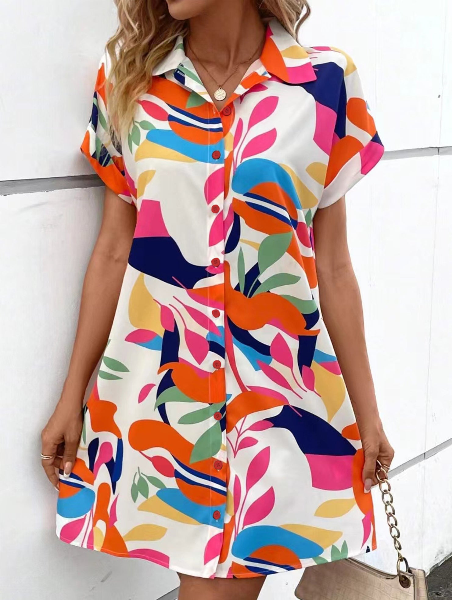 Street Style printing A-line skirt button dress