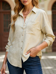 Casual versatile color-block long-sleeved shirt