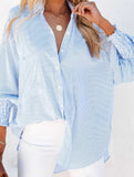 Loose striped stand collar long sleeve shirt