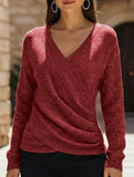 Stylish V-neck crossover solid color sweater_CWTSTL01160