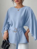 Solid Flare Sleeve Elegant Blouse_CWTSTL01163