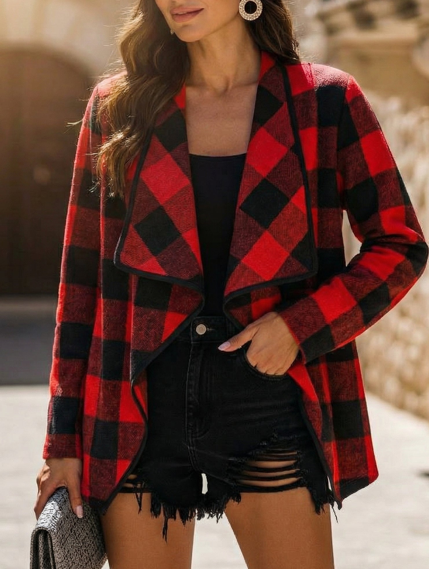 Plaid Long Sleeve Open Front Shirt_CWTSTL01164