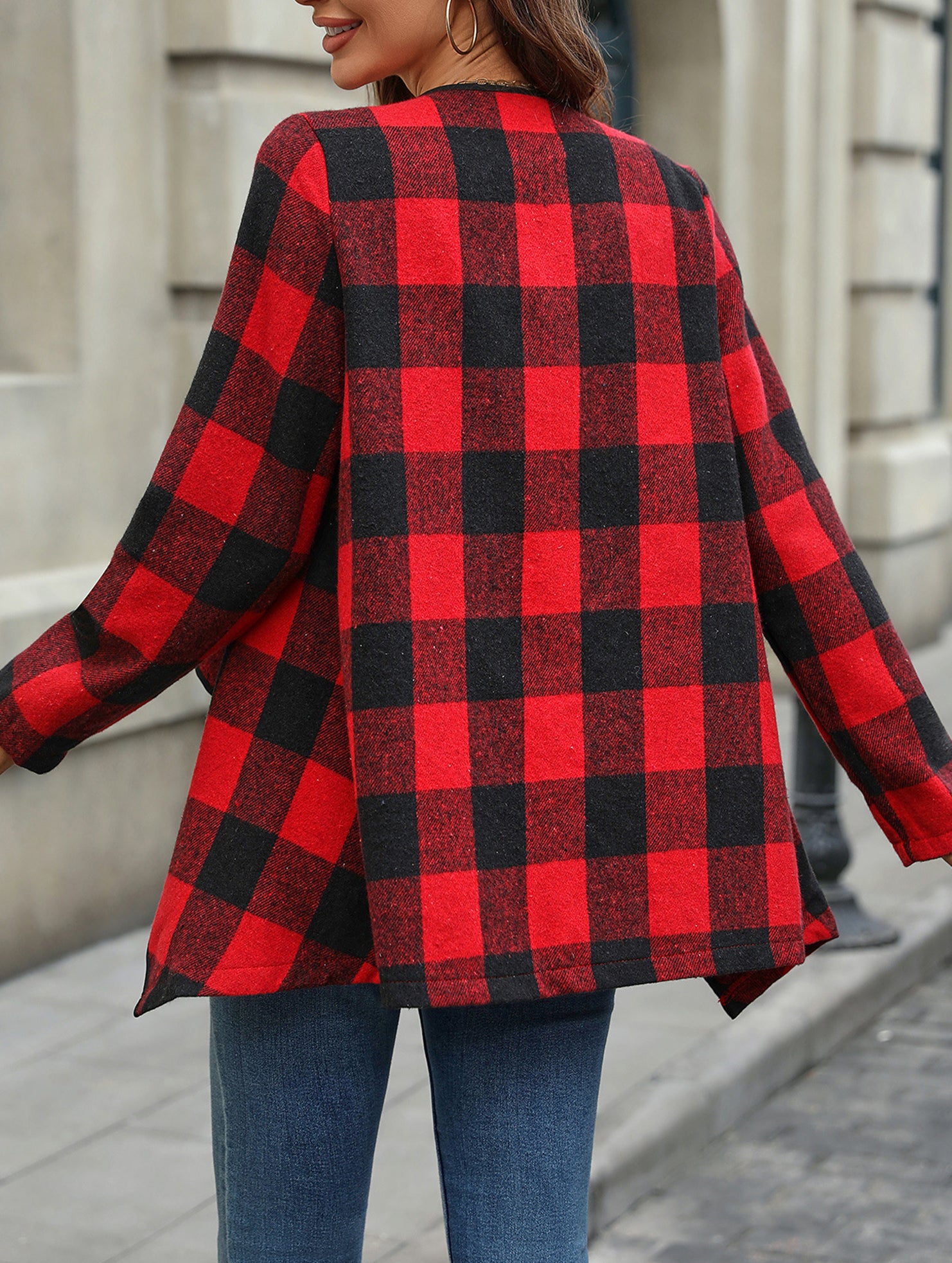 Plaid Long Sleeve Open Front Shirt_CWTSTL01164