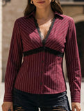 Lace Trim Striped Slim Fit Blouse_CWTSTL01165