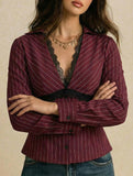 Lace Trim Striped Slim Fit Blouse_CWTSTL01165