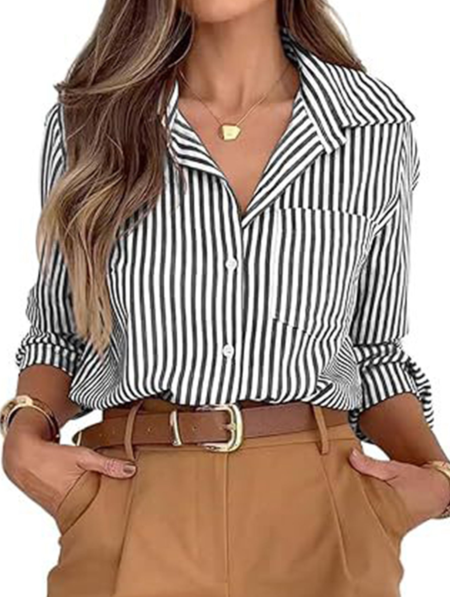 Women's striped casual shirt with pockets_CWTSTL01211