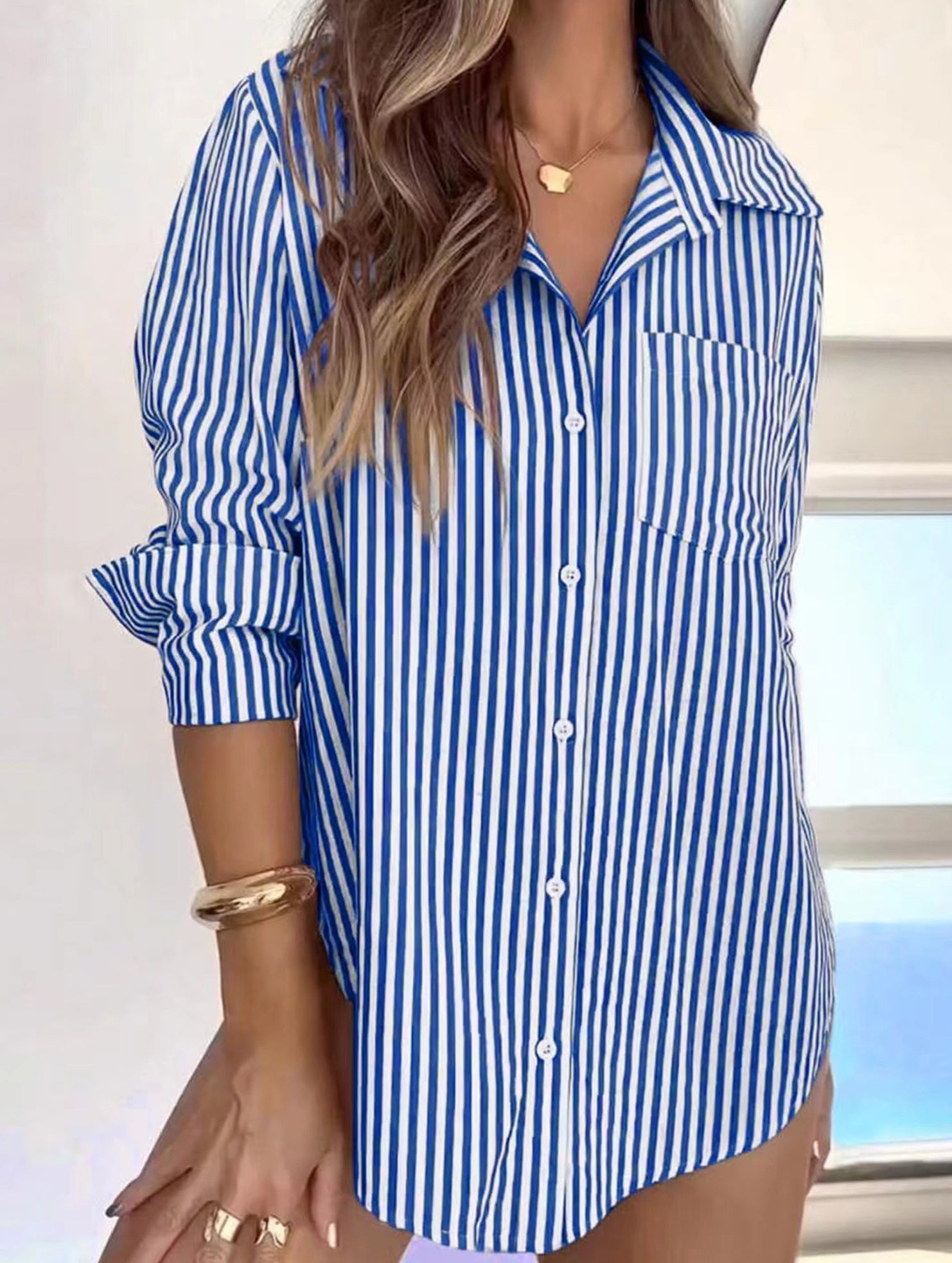 Women's striped casual shirt with pockets_CWTSTL01211