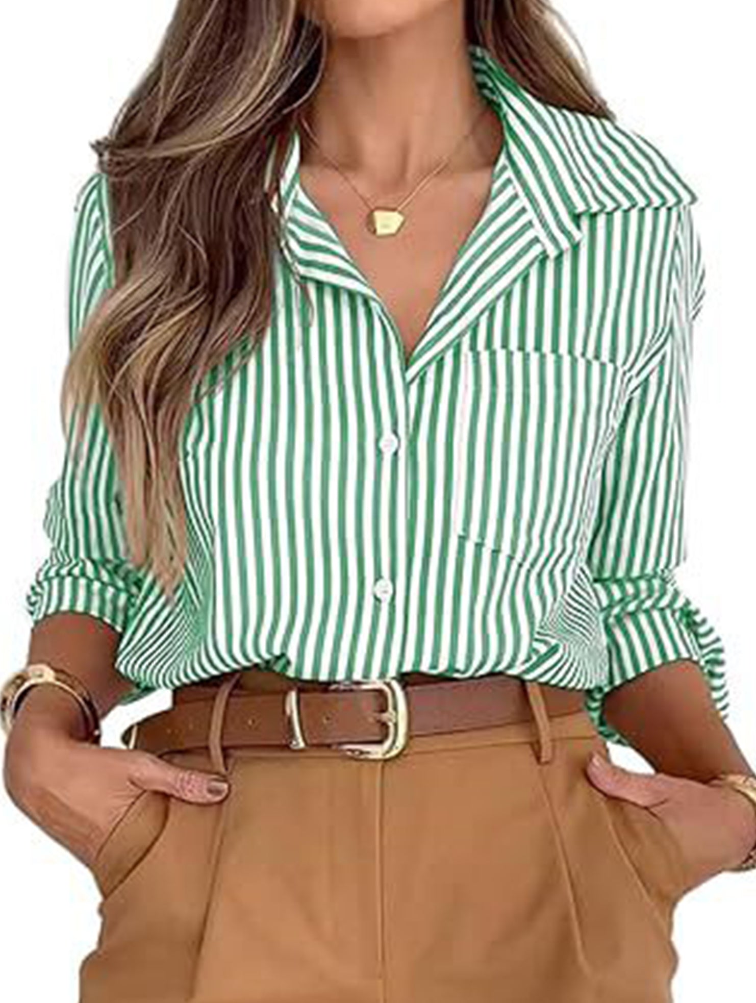 Women's striped casual shirt with pockets_CWTSTL01211