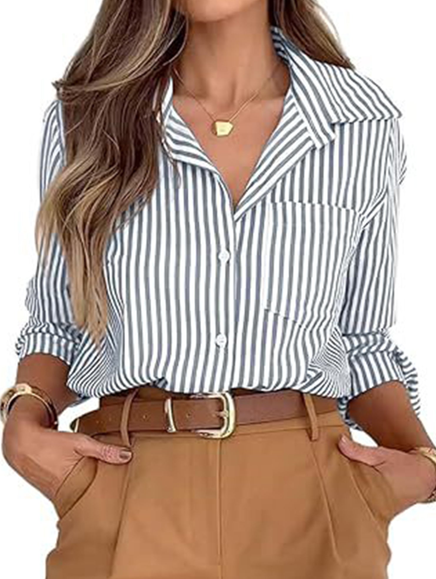 Women's striped casual shirt with pockets_CWTSTL01211