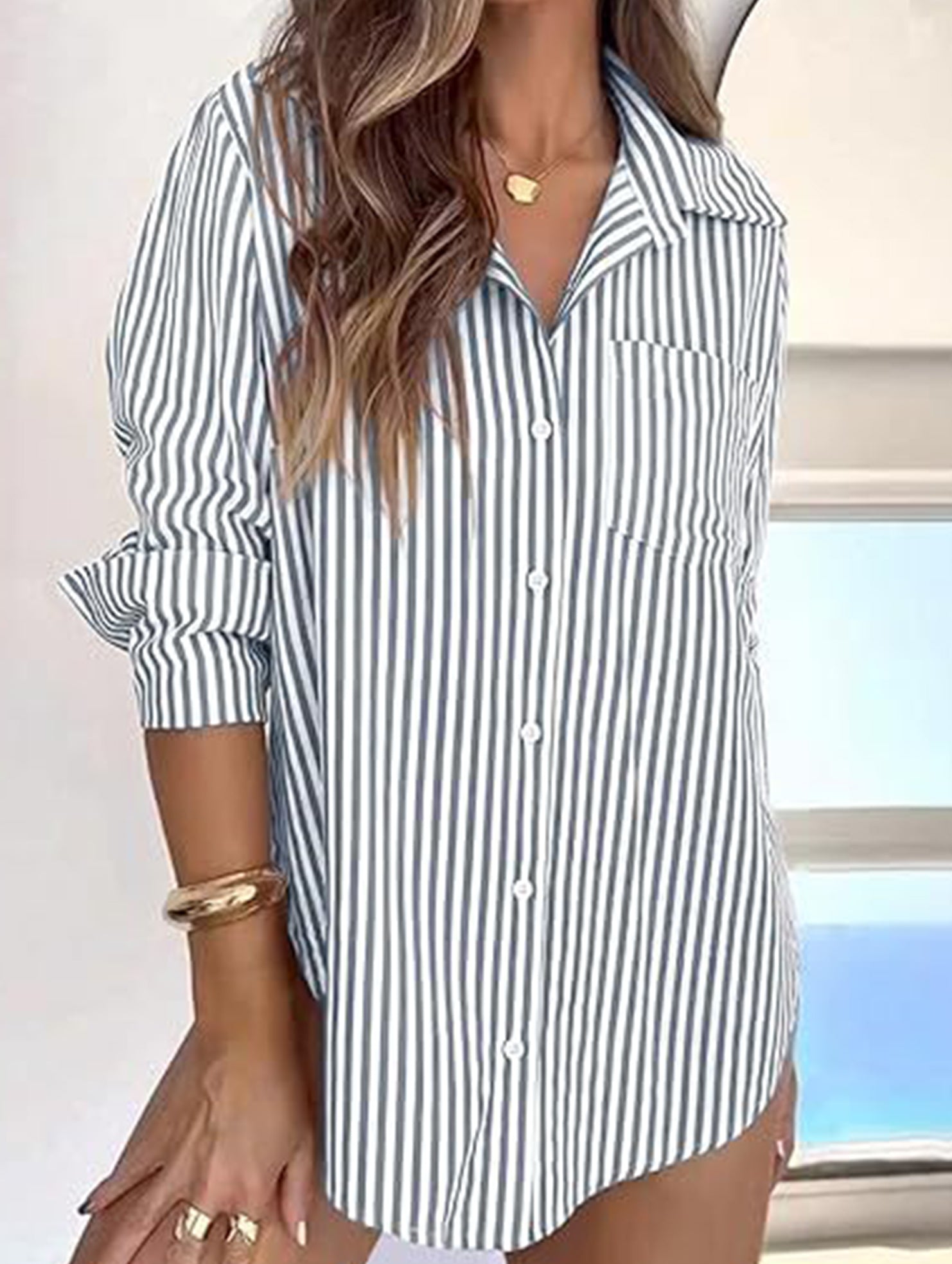 Women's striped casual shirt with pockets_CWTSTL01211