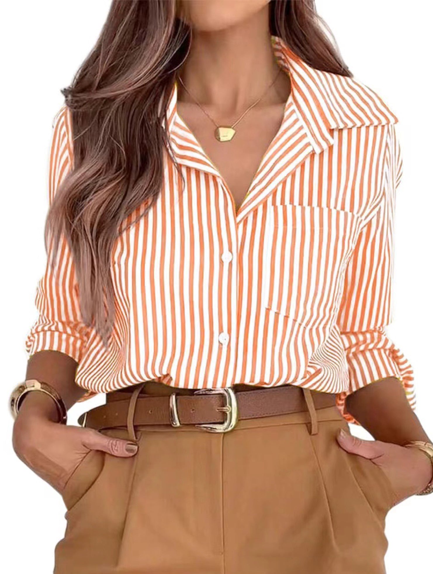 Women's striped casual shirt with pockets_CWTSTL01211