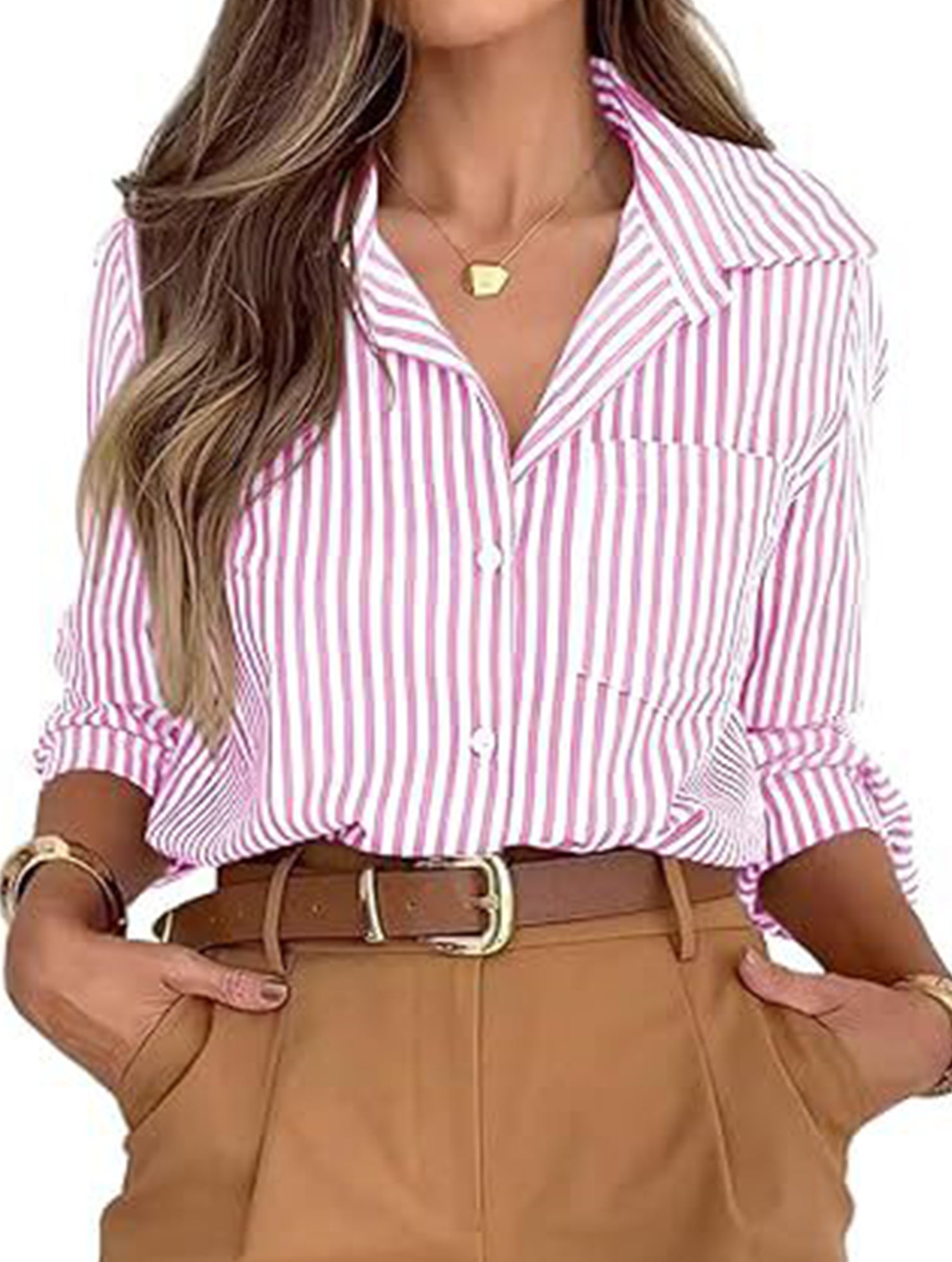Women's striped casual shirt with pockets_CWTSTL01211