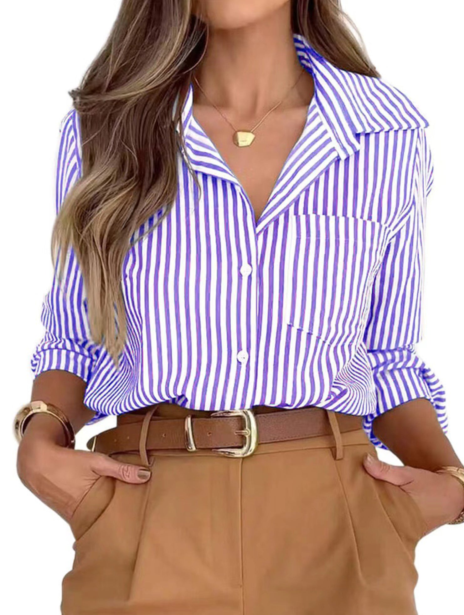 Women's striped casual shirt with pockets_CWTSTL01211