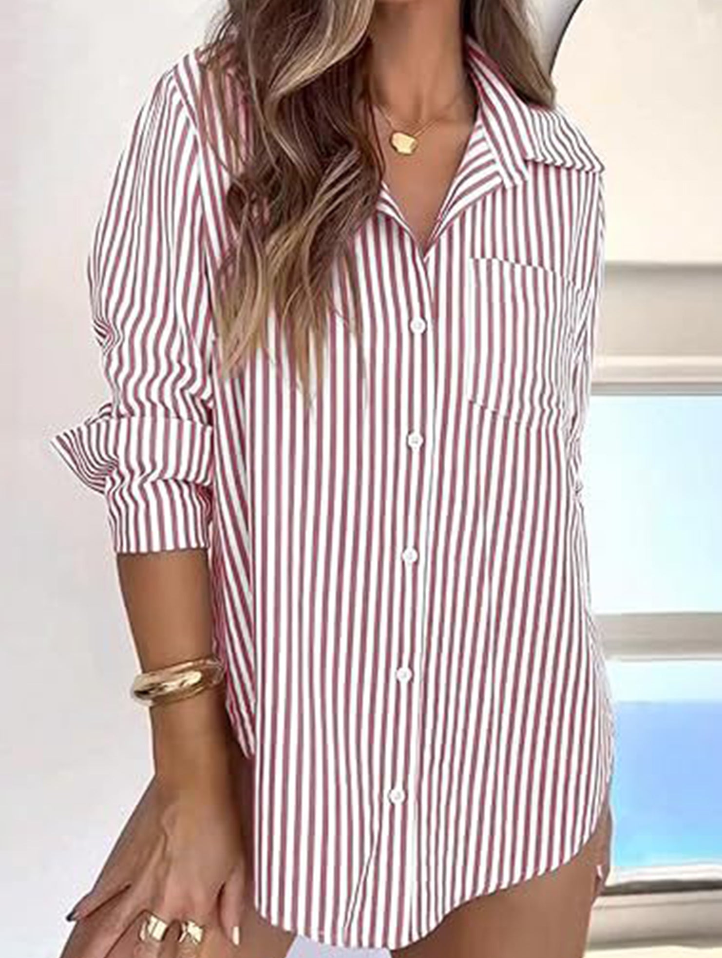 Women's striped casual shirt with pockets_CWTSTL01211