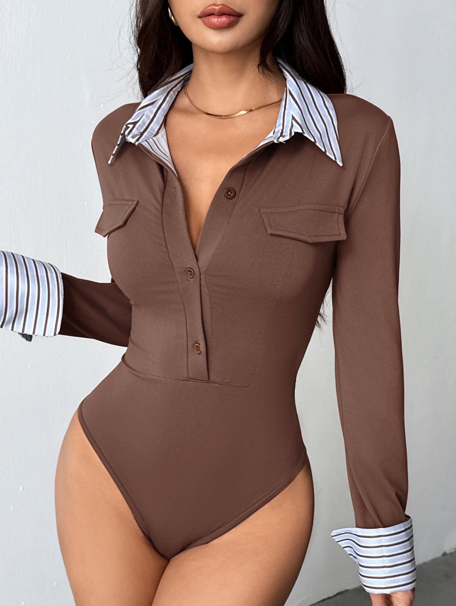 Sexy Faux Two-Piece Fitted Bodysuit for Women_CWTSTL01215