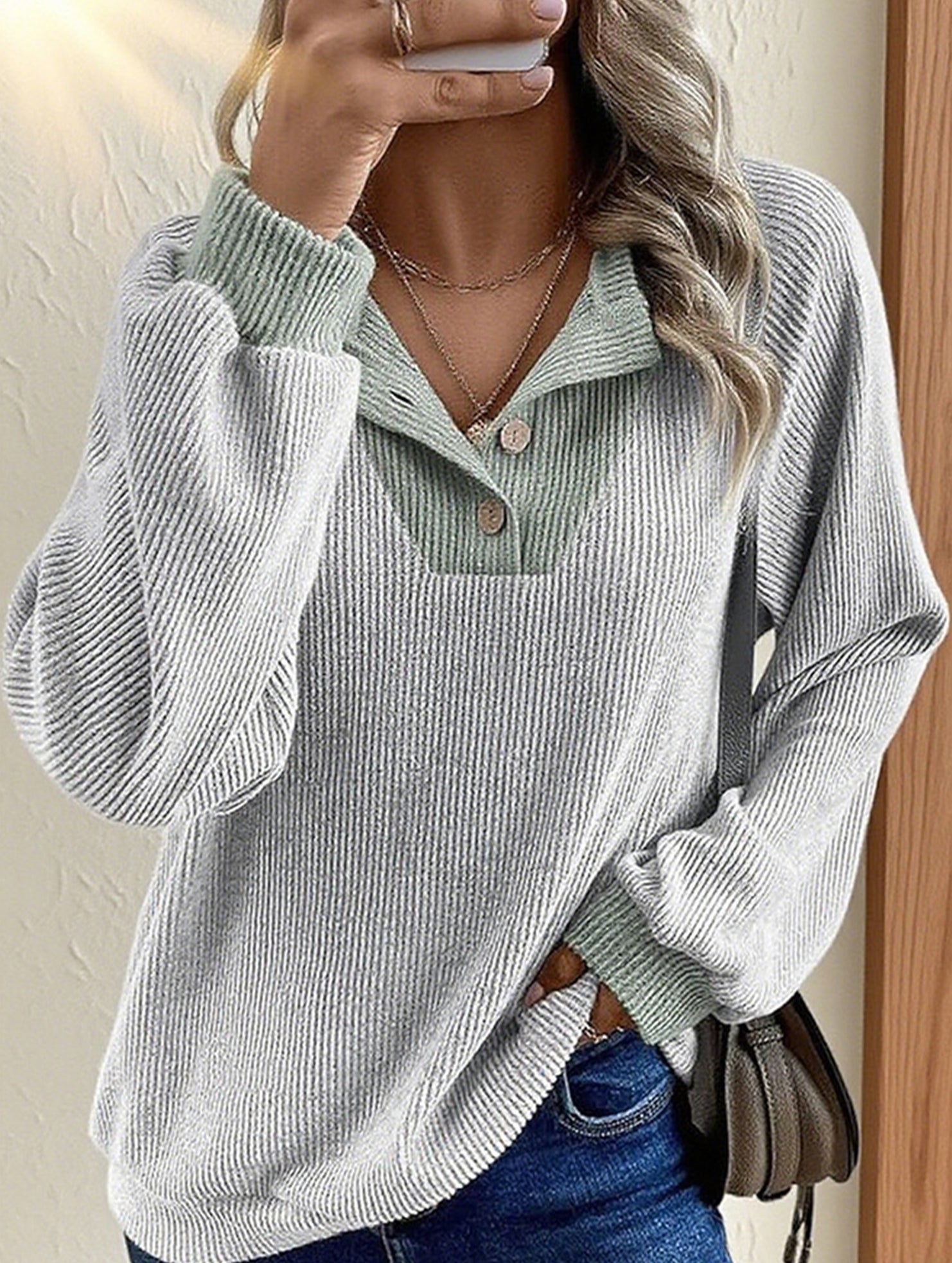 Color-blocked casual loose knit top for women_CWTSTL01256