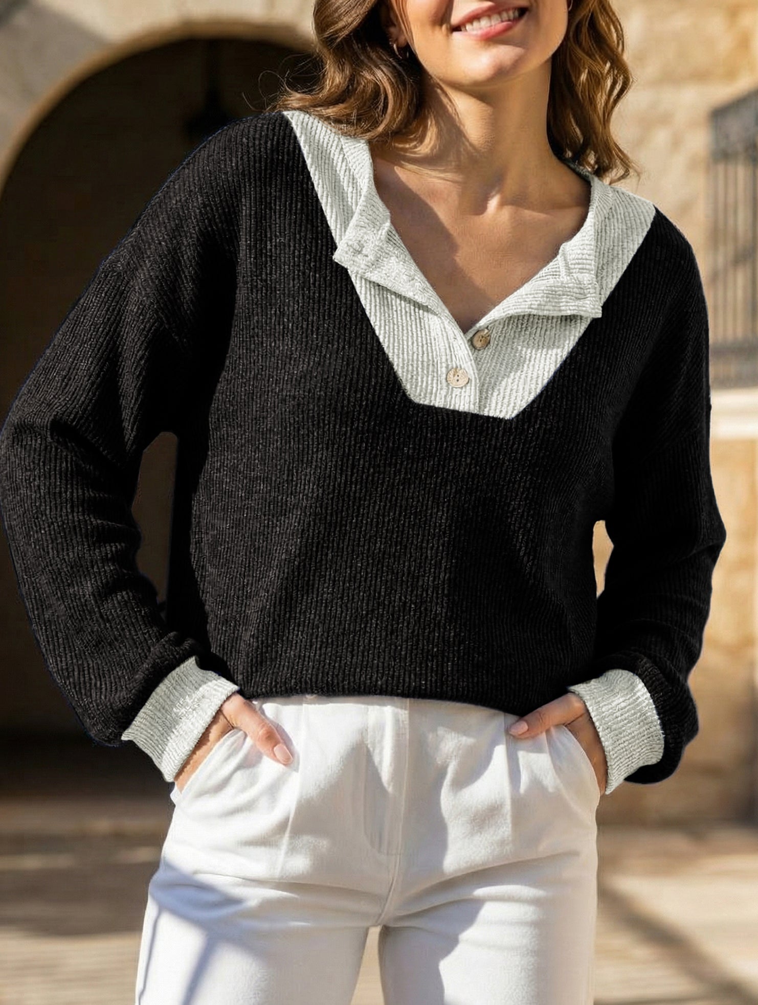 Color-blocked casual loose knit top for women_CWTSTL01256