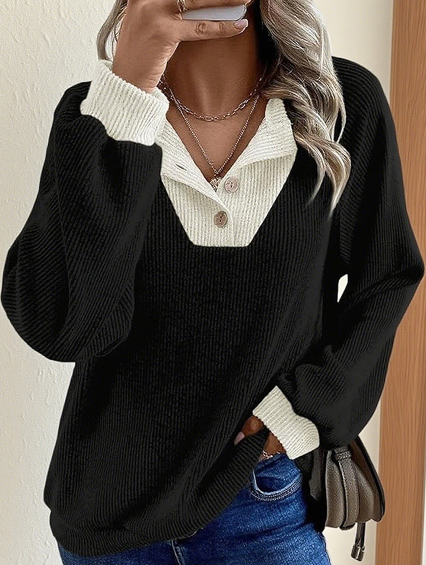 Color-blocked casual loose knit top for women_CWTSTL01256