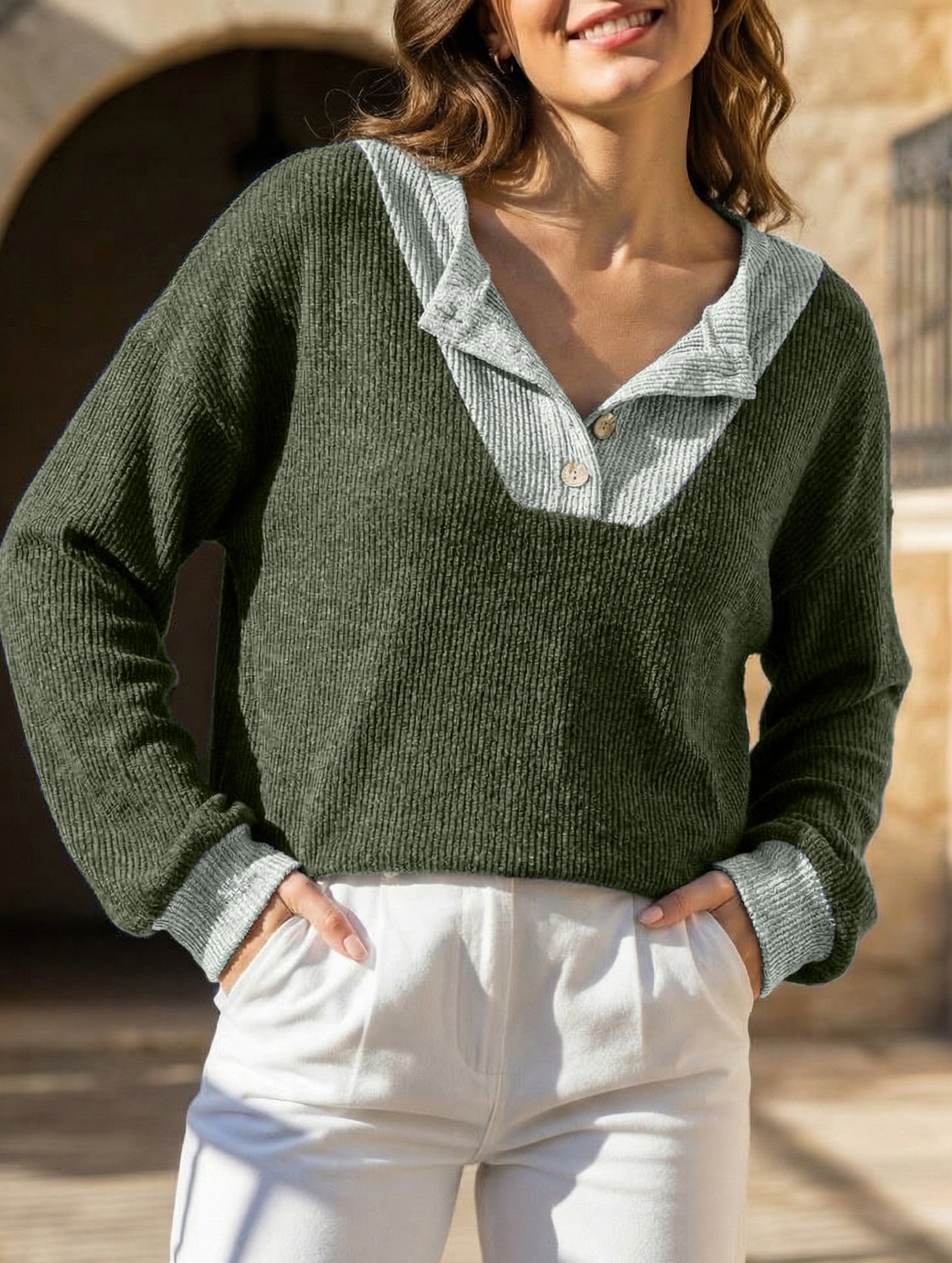 Color-blocked casual loose knit top for women_CWTSTL01256