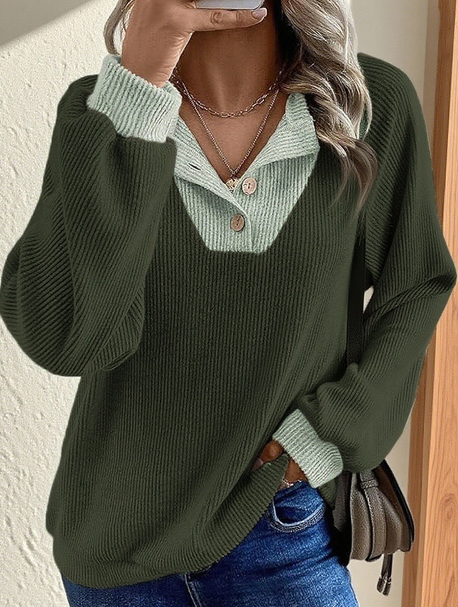 Color-blocked casual loose knit top for women_CWTSTL01256