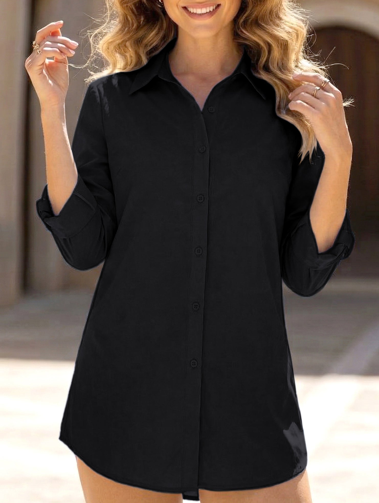 Mid-length loose-fitting sexy chiffon nightgown shirt