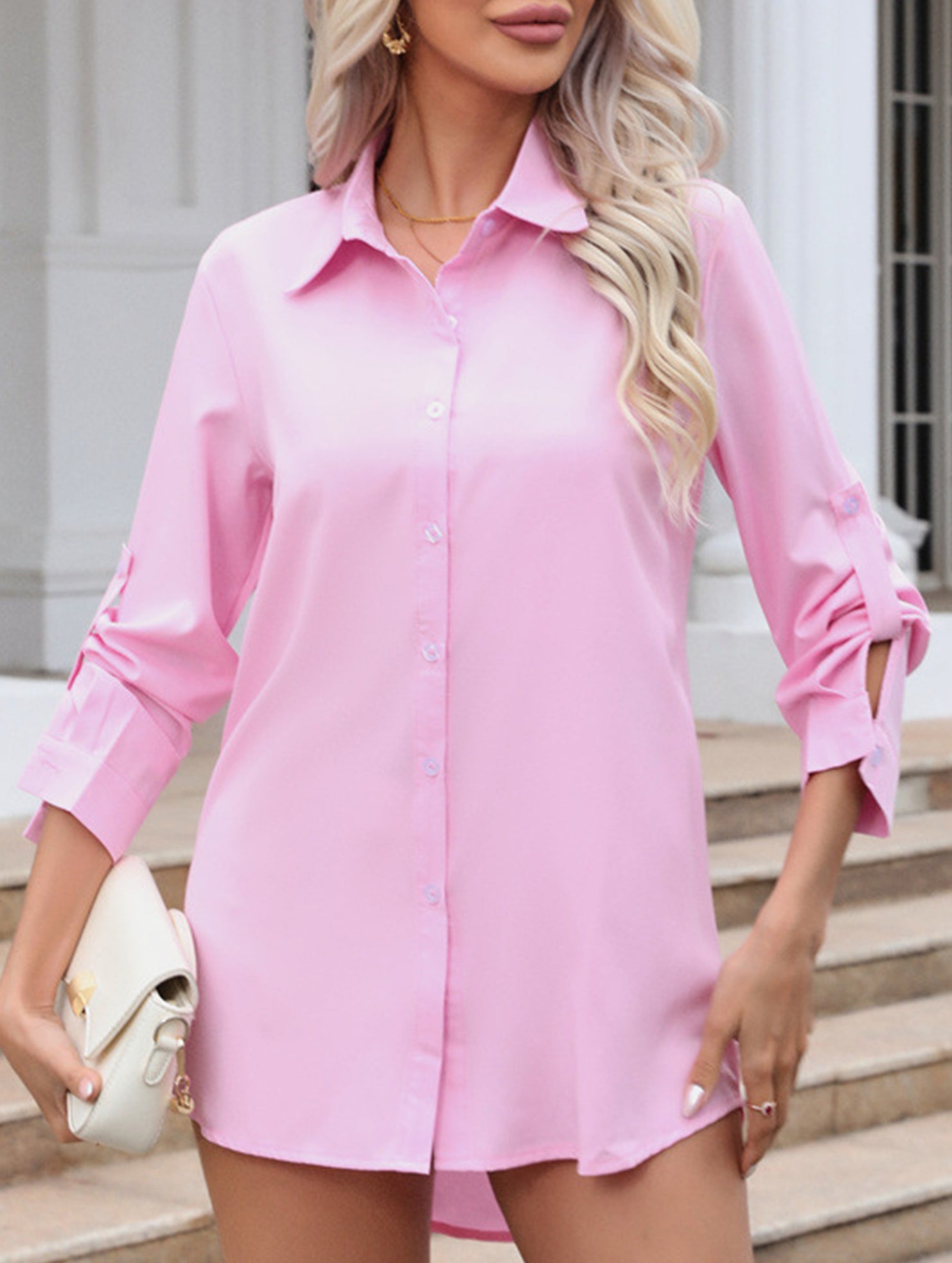 Mid-length loose-fitting sexy chiffon nightgown shirt