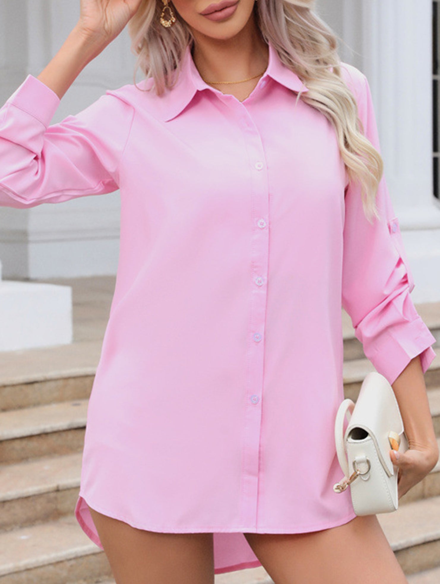 Mid-length loose-fitting sexy chiffon nightgown shirt
