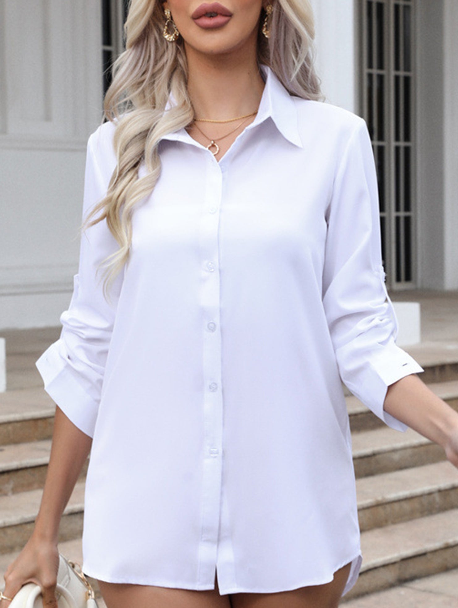 Mid-length loose-fitting sexy chiffon nightgown shirt