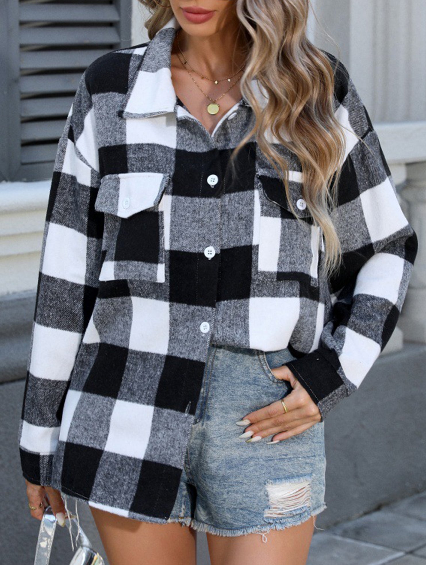 Casual plaid loose-fitting shirt for women