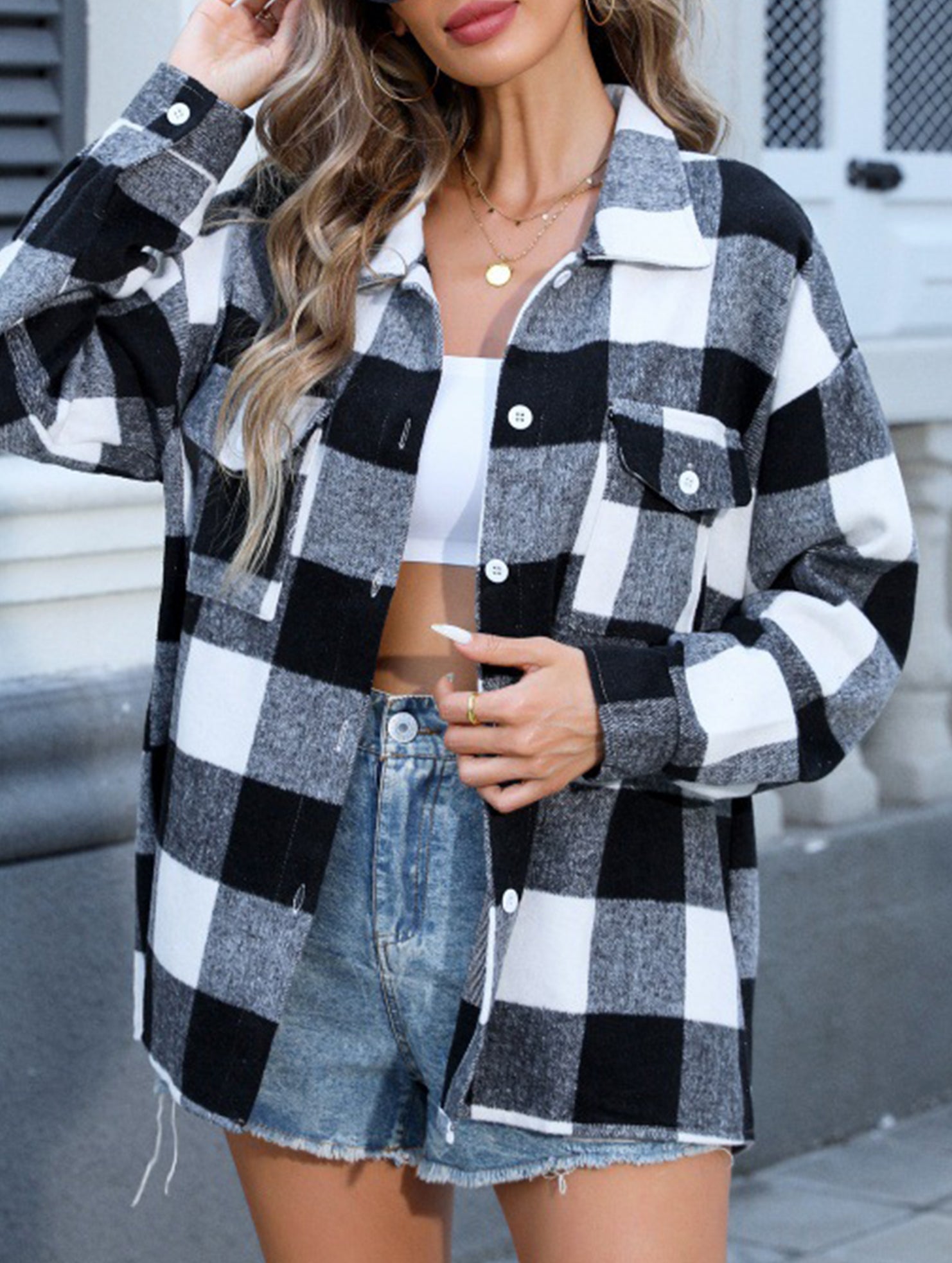 Casual plaid loose-fitting shirt for women