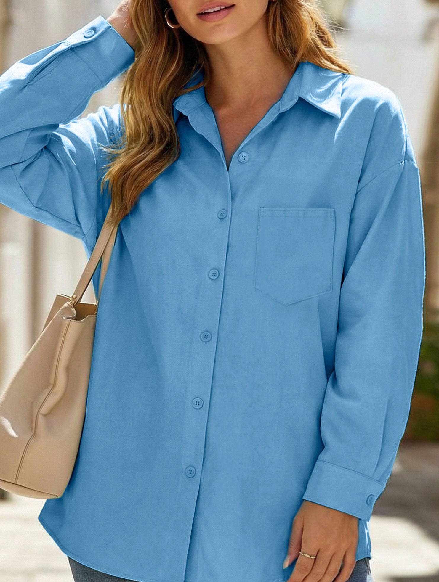 Casual collared brushed mid-length women's shirt_CWTSTL01267