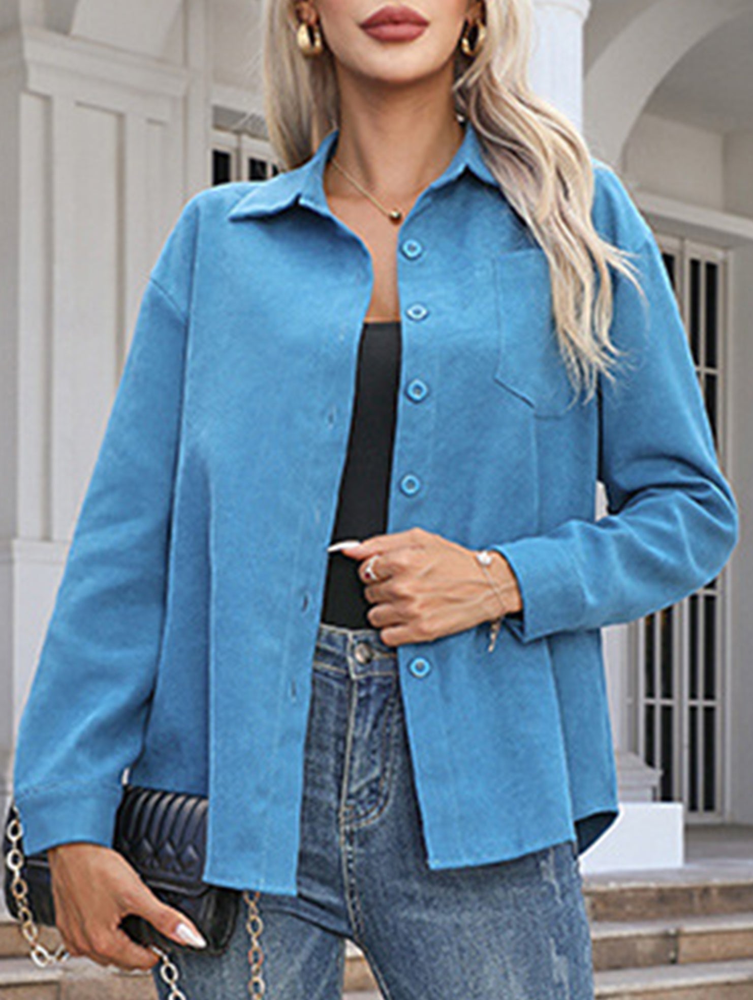 Casual collared brushed mid-length women's shirt_CWTSTL01267