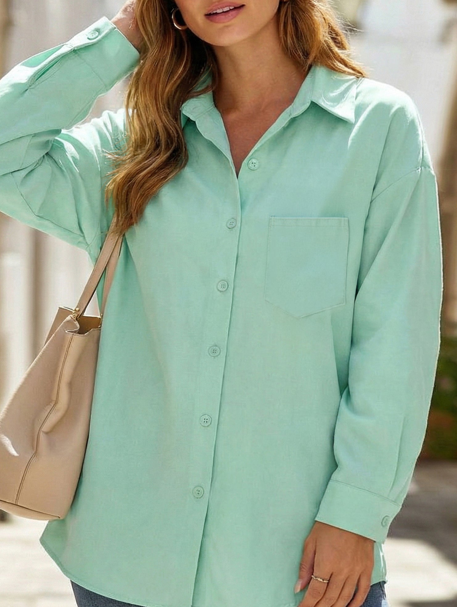 Casual collared brushed mid-length women's shirt_CWTSTL01267