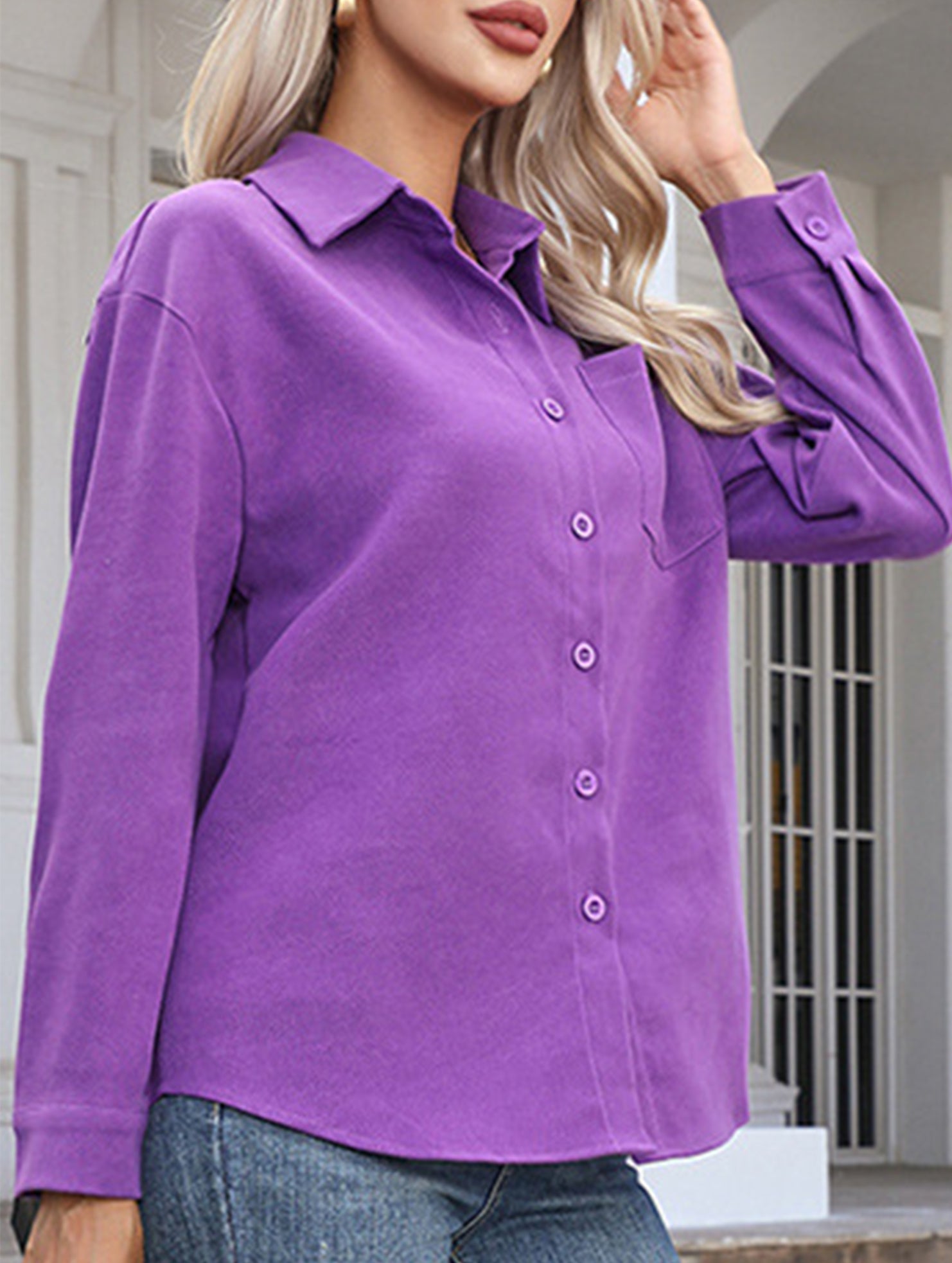 Casual collared brushed mid-length women's shirt_CWTSTL01267