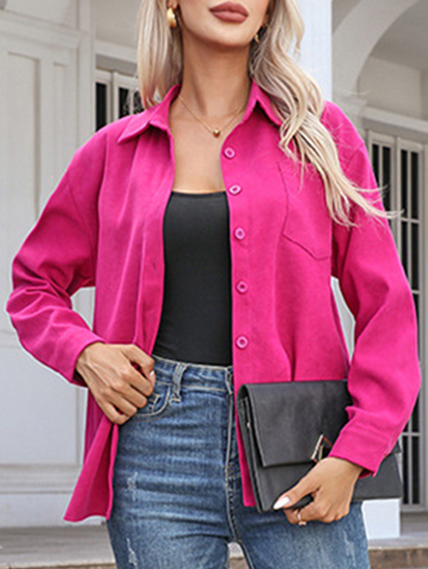 Casual collared brushed mid-length women's shirt_CWTSTL01267