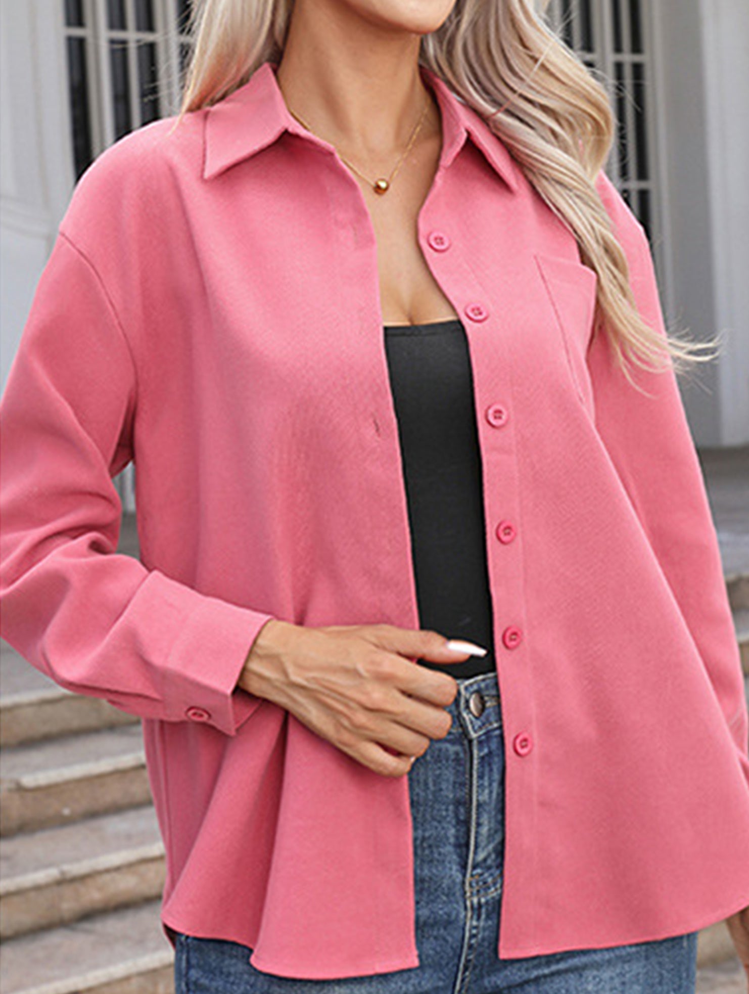 Casual collared brushed mid-length women's shirt_CWTSTL01267