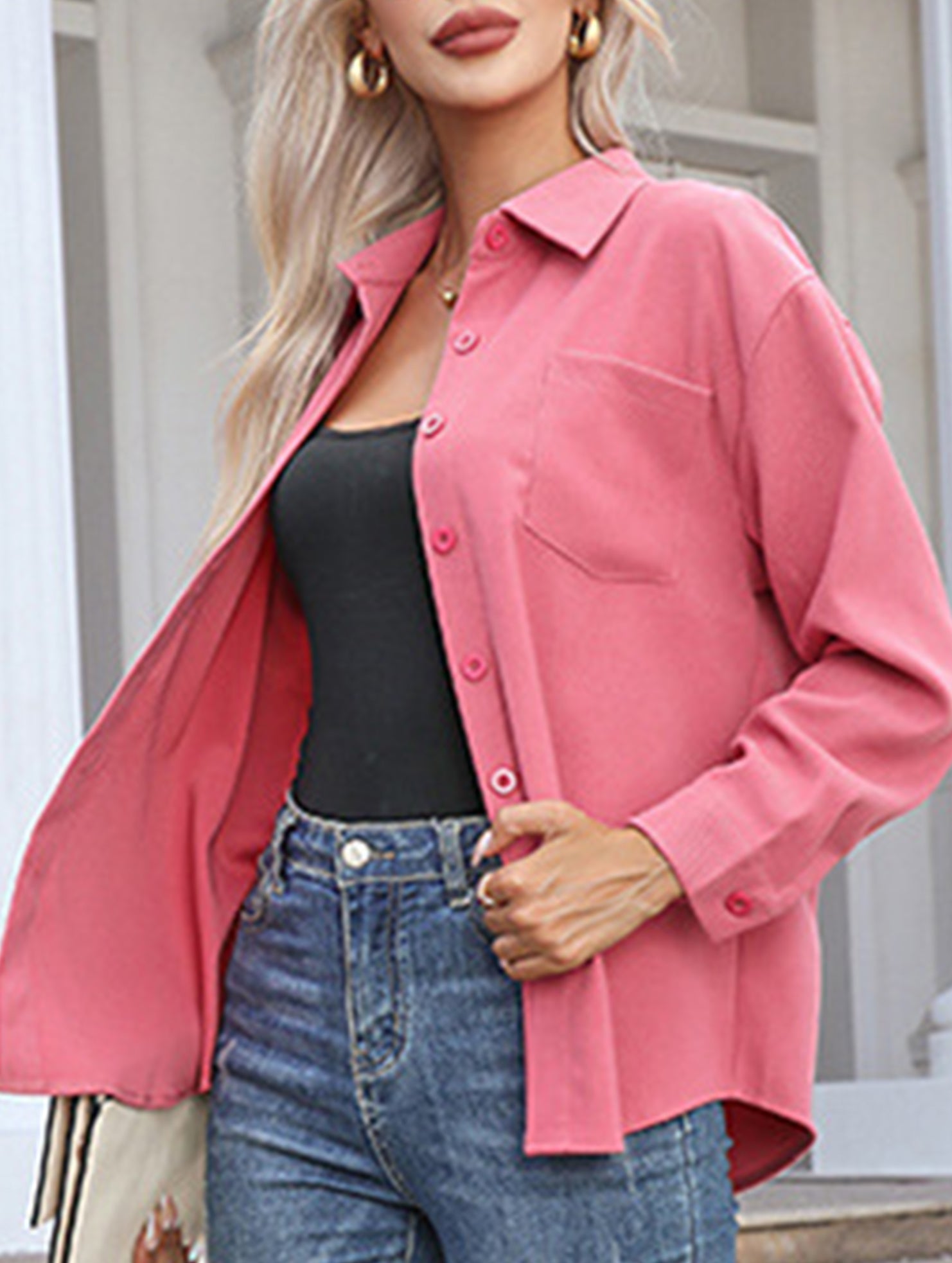 Casual collared brushed mid-length women's shirt_CWTSTL01267