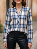 V Neck Plaid Button Casual Shirt