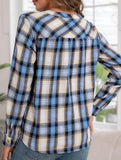 V Neck Plaid Button Casual Shirt