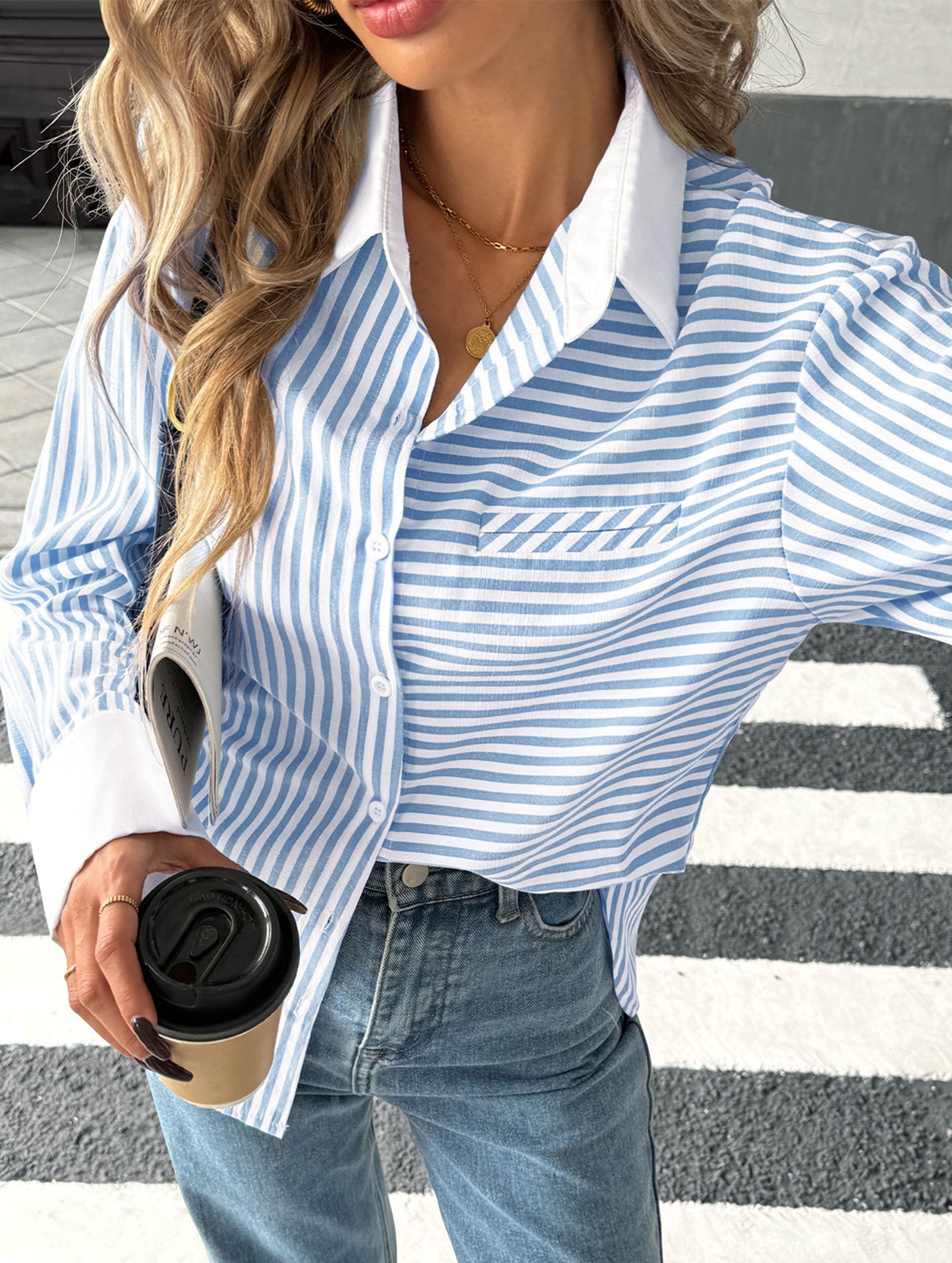 Colorblock Stripe Button Down Shirt_CWTSTL01280