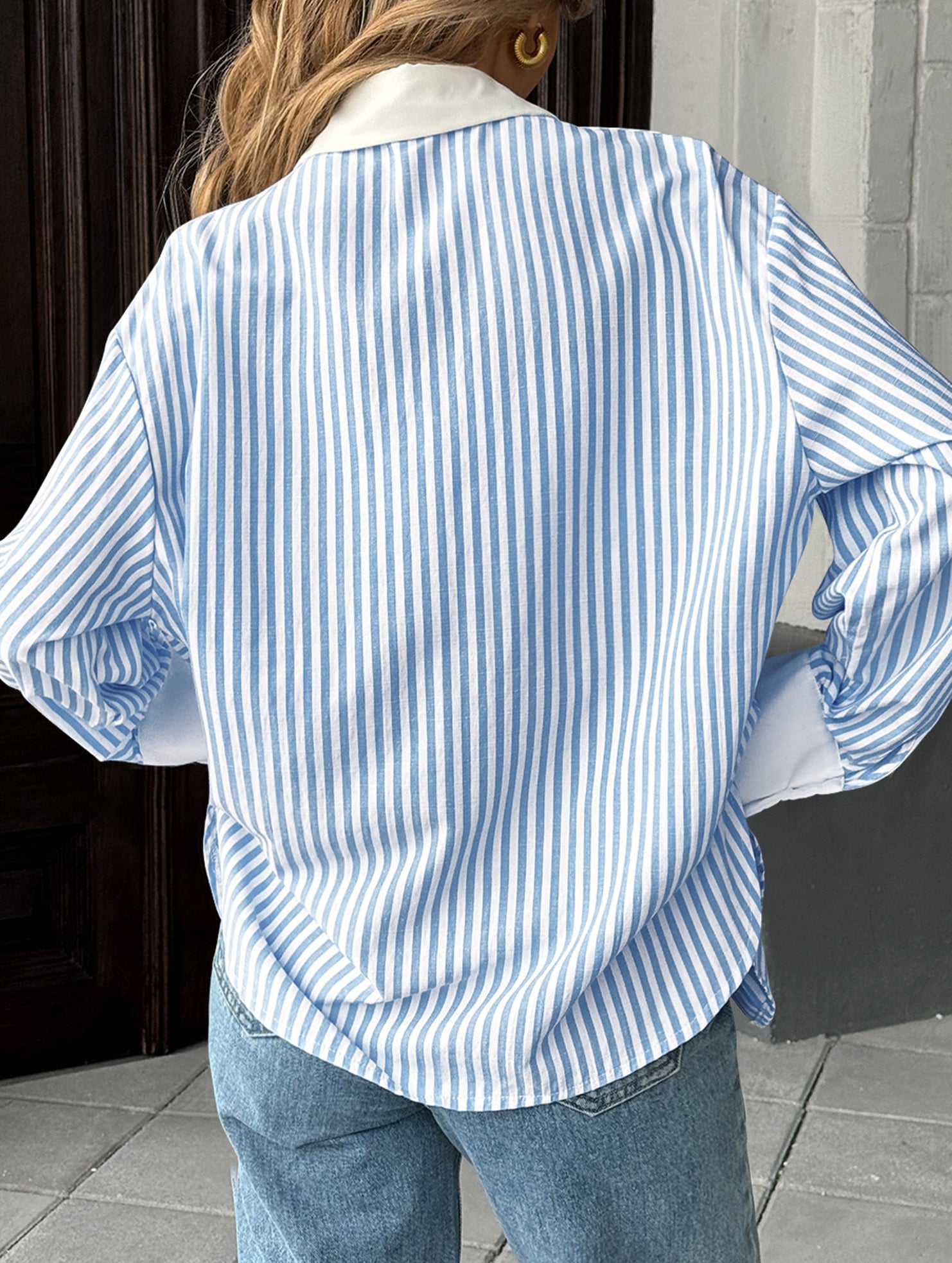 Colorblock Stripe Button Down Shirt_CWTSTL01280