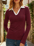 Color-blocked long-sleeved T-shirt for women_CWTSTL01281