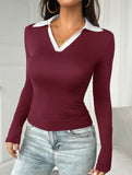 Color-blocked long-sleeved T-shirt for women_CWTSTL01281