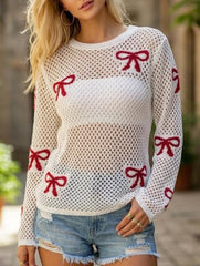 Women's Knitted Hollow-Out Bow Sun Protection Shirt