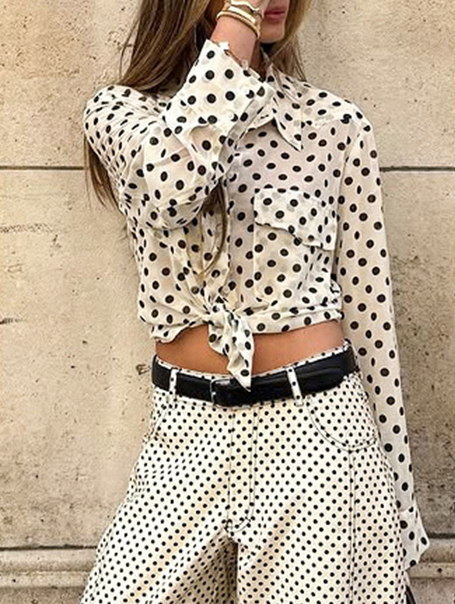 Stylish and versatile polka dot blouse for women_CWTSTL01288
