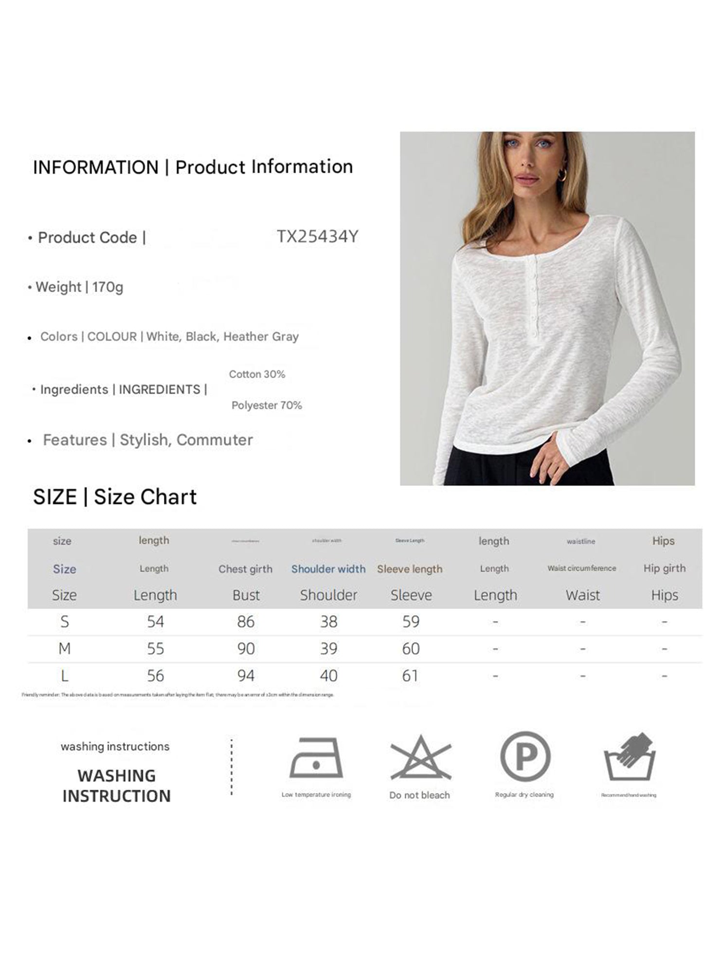 Crew neck, simple and elegant long-sleeved T-shirt
